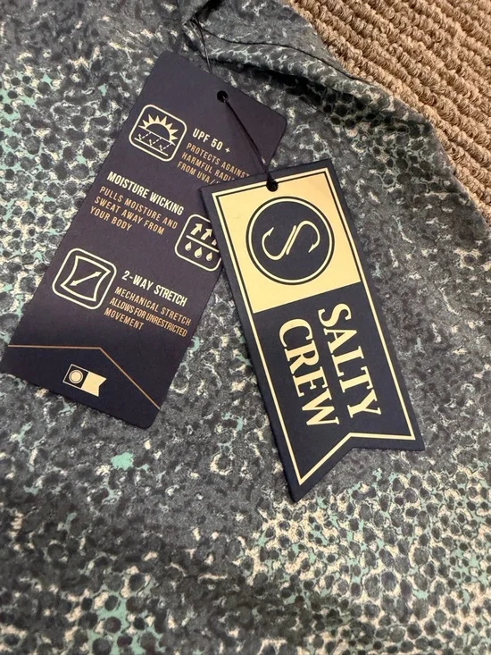 Salty Crew Short Sleeve Button-Down in Blue Green Print - Picture 3 of 5